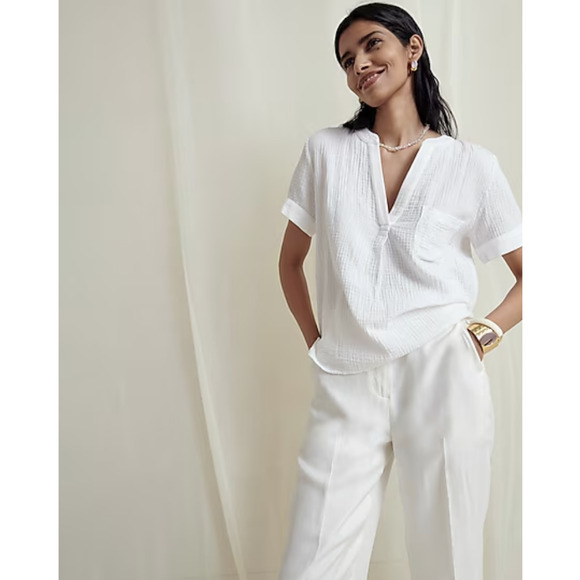 J. CREW V-Neck Double Gauze Popover Top #BI431 Light Purple / Pink - Picture 2 of 10